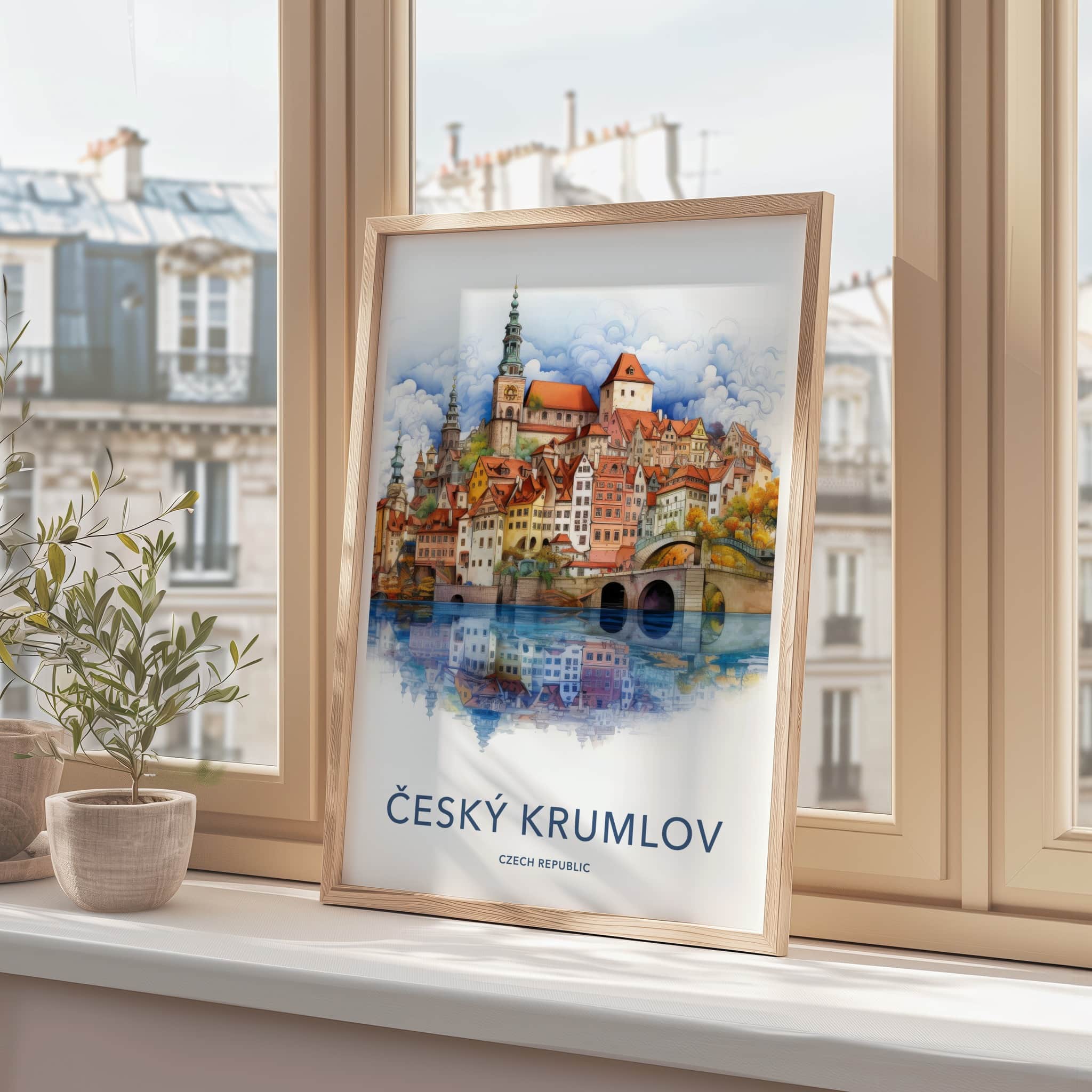 Cesky Krumlov Poster - Czech Republic Travel Art - Reflected Old Town Home Decor