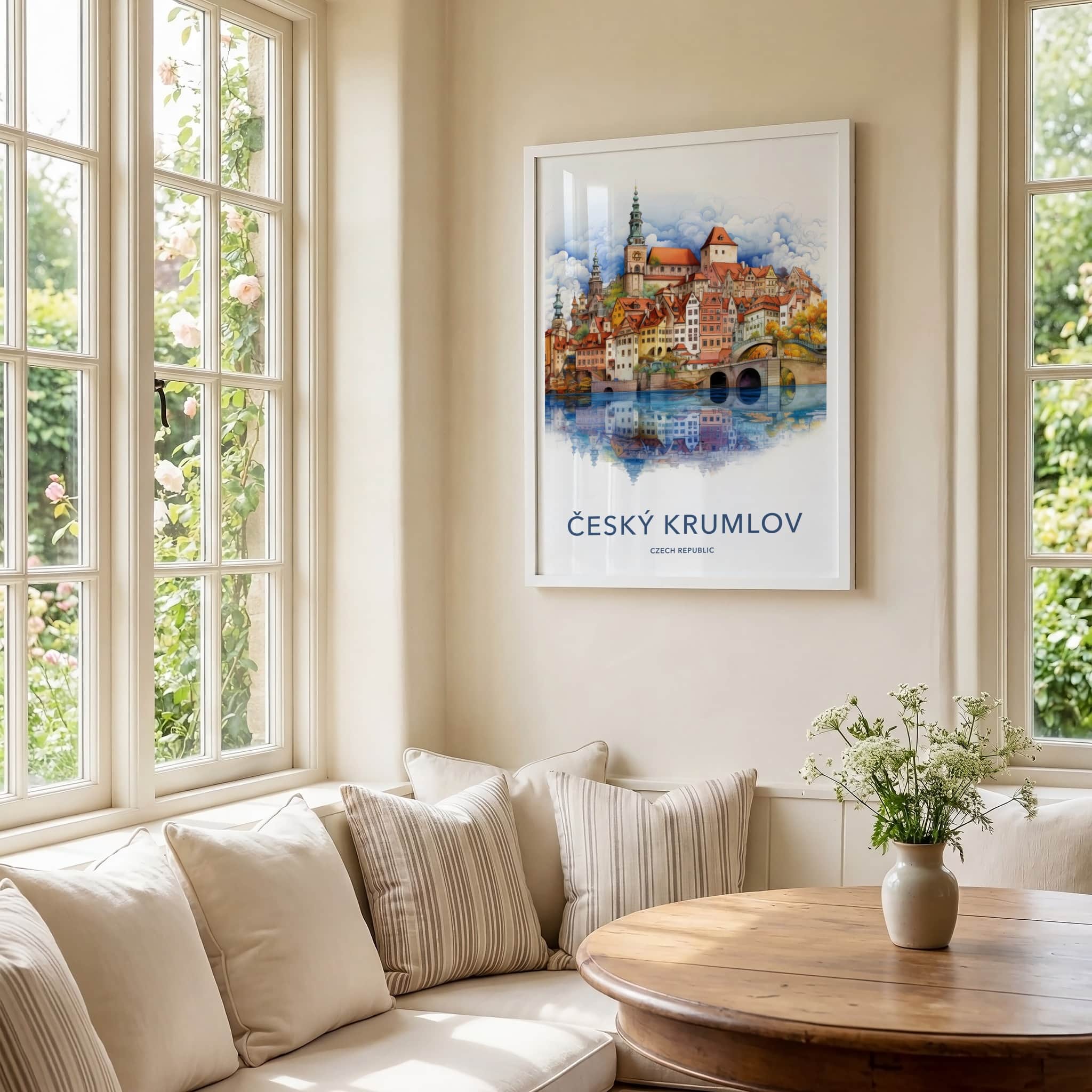 Cesky Krumlov Poster - Czech Republic Travel Art - Reflected Old Town Home Decor