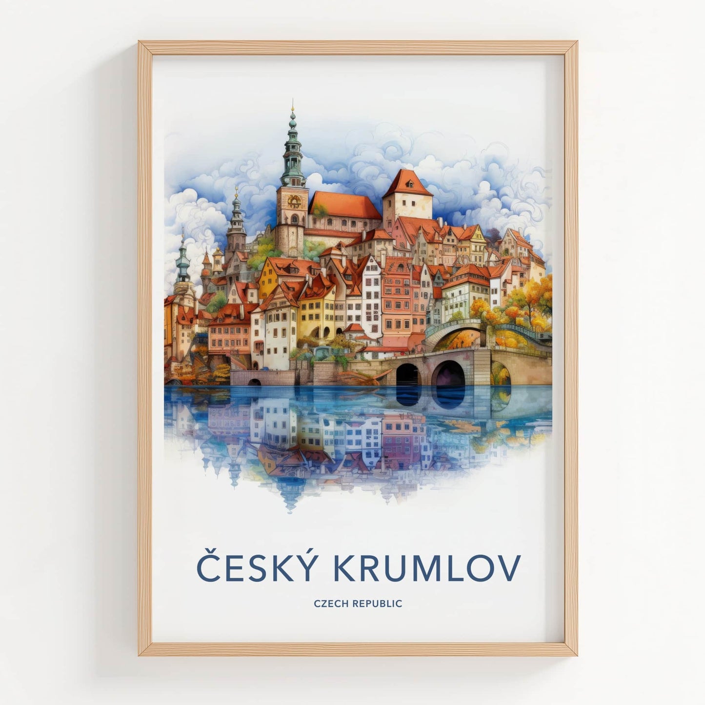 Cesky Krumlov Poster - Czech Republic Travel Art - Reflected Old Town Home Decor