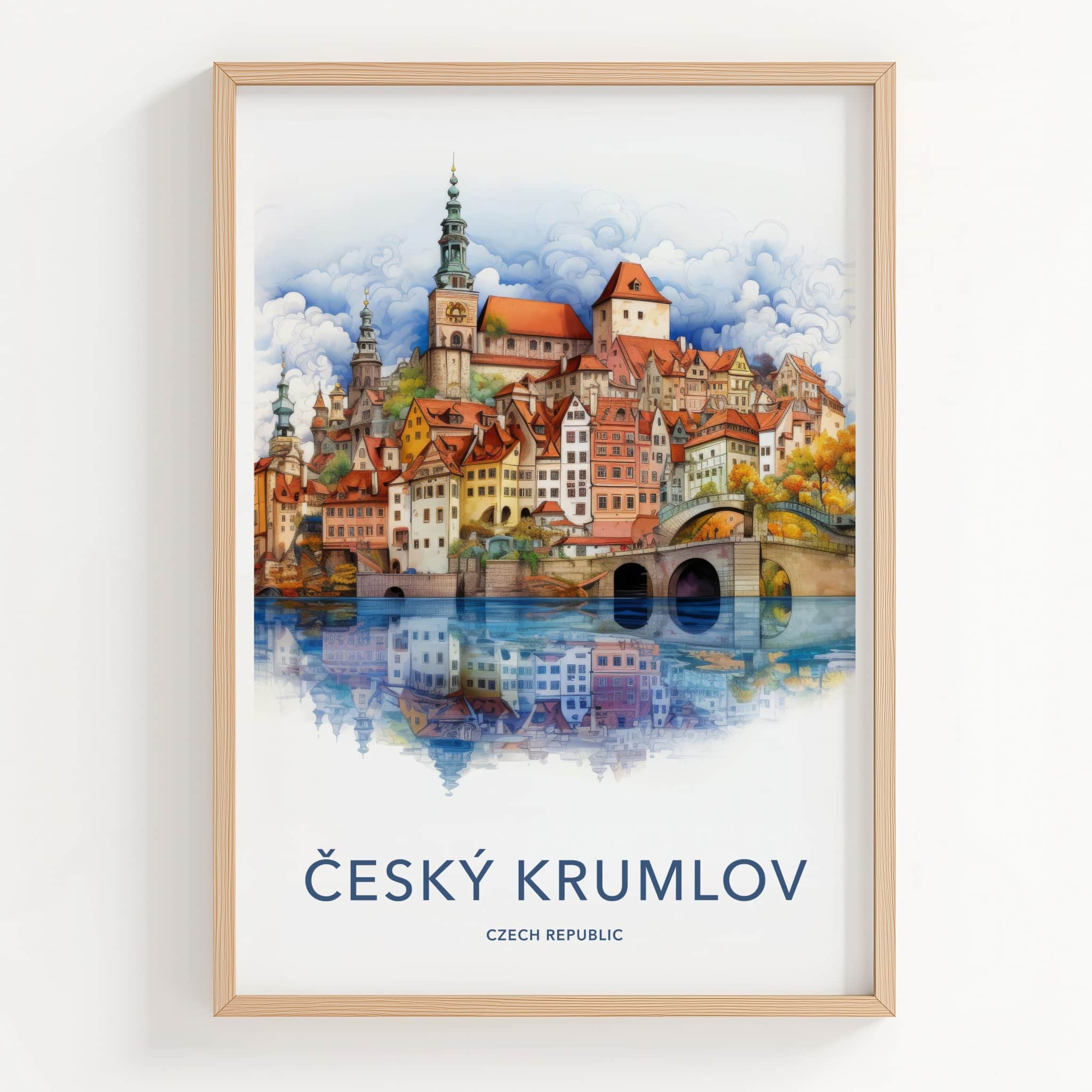 Cesky Krumlov Poster - Czech Republic Travel Art - Reflected Old Town Home Decor