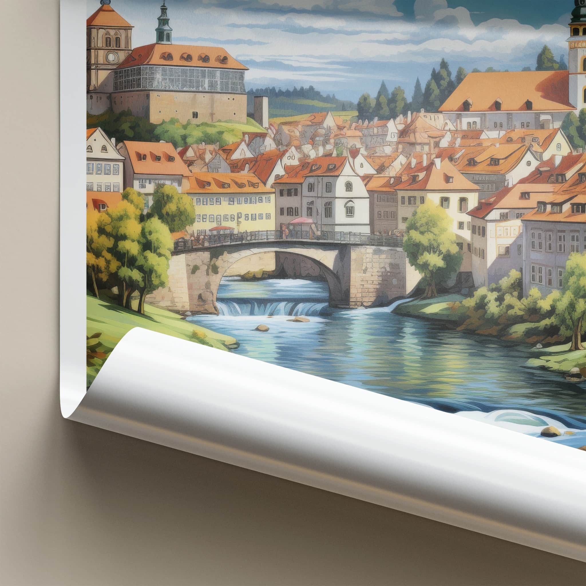 Cesky Krumlov Poster - Czech Republic Wall Art - Historic Town River Home Decor