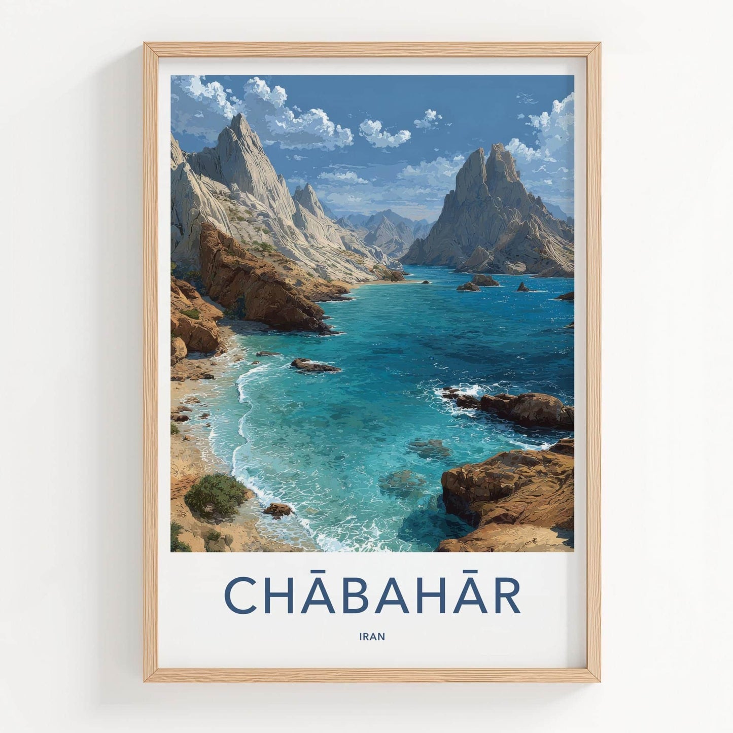 Chabahar Poster - Iran Scenic Art - Azure Mountain Coast Wall Decor