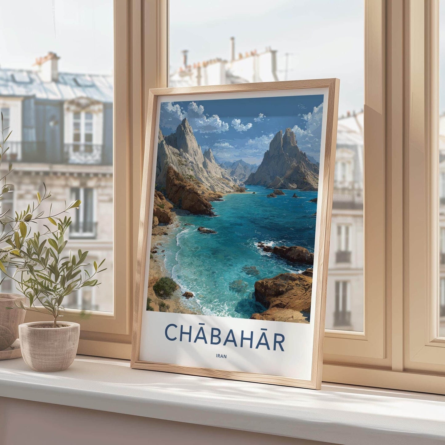 Chabahar Poster - Iran Scenic Art - Azure Mountain Coast Wall Decor