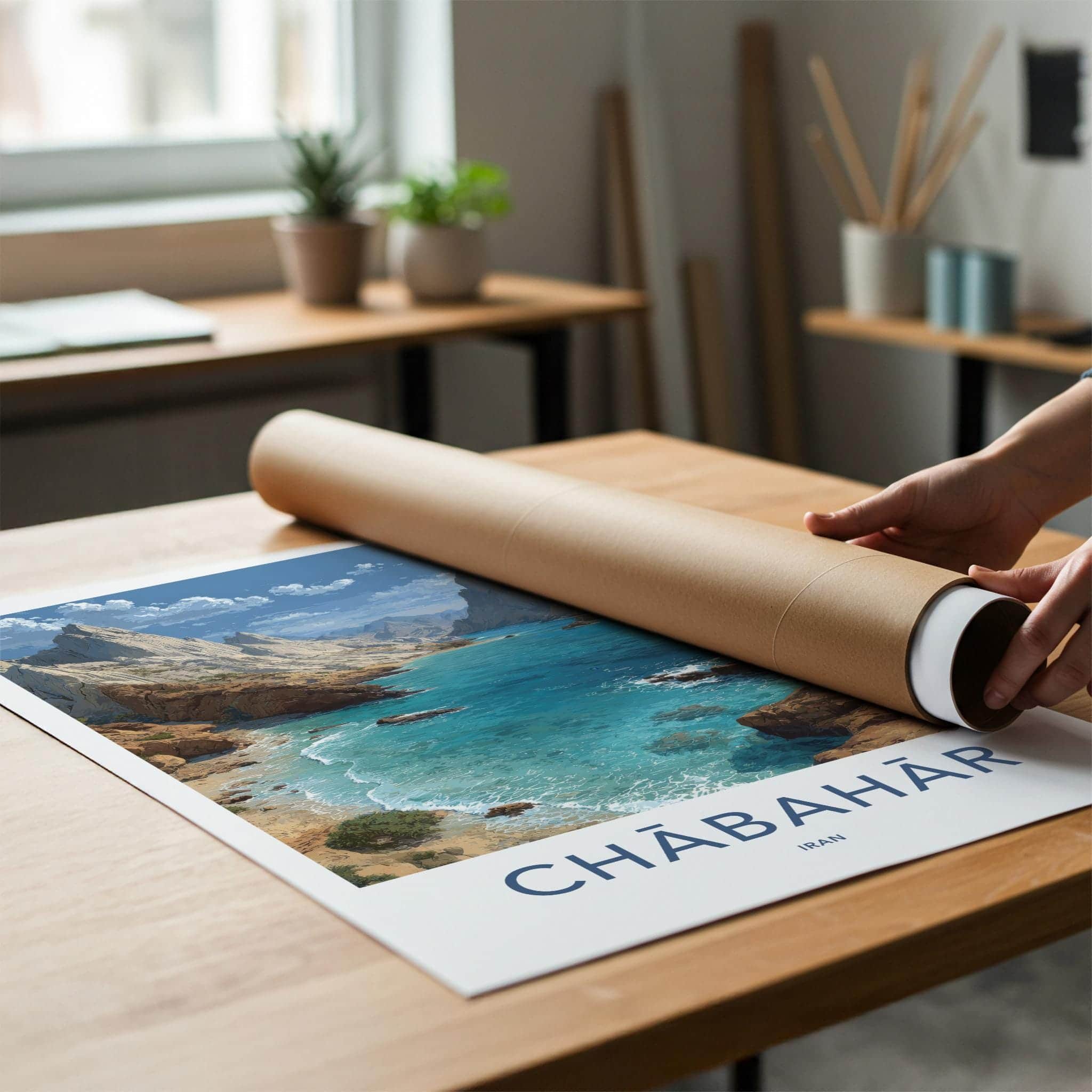 Chabahar Poster - Iran Scenic Art - Azure Mountain Coast Wall Decor