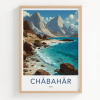 Chabahar Poster - Iran Travel Art - Jagged Mountain Coast Home Decor
