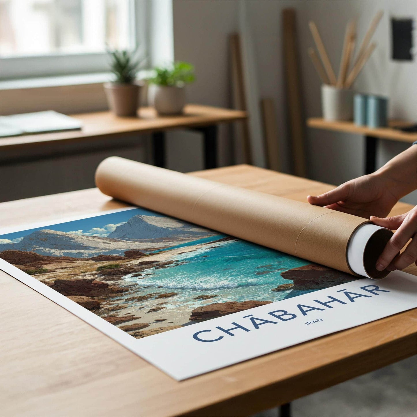 Chabahar Poster - Iran Travel Art - Jagged Mountain Coast Home Decor