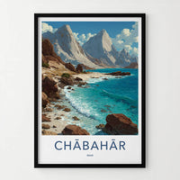Chabahar Poster - Iran Travel Art - Jagged Mountain Coast Home Decor