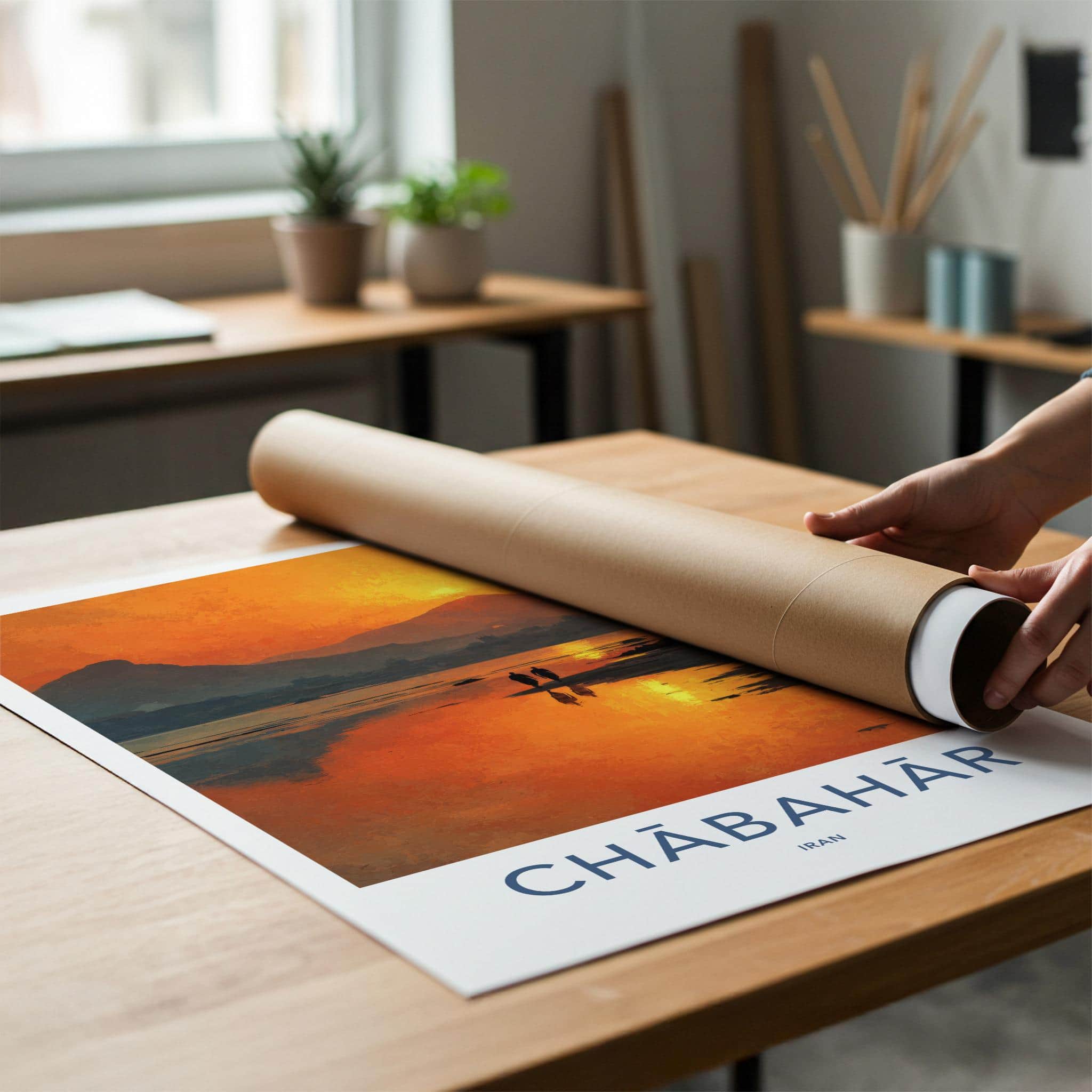Chabahar Poster - Iran Travel Art - Sunset Shoreline Figures Home Decor