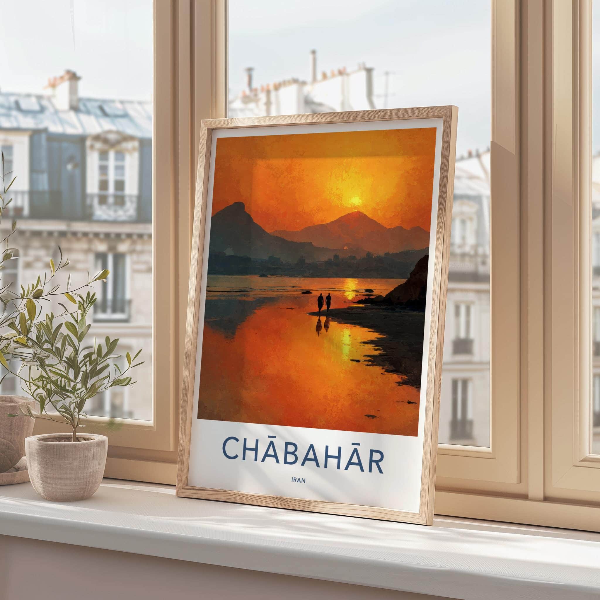 Chabahar Poster - Iran Travel Art - Sunset Shoreline Figures Home Decor