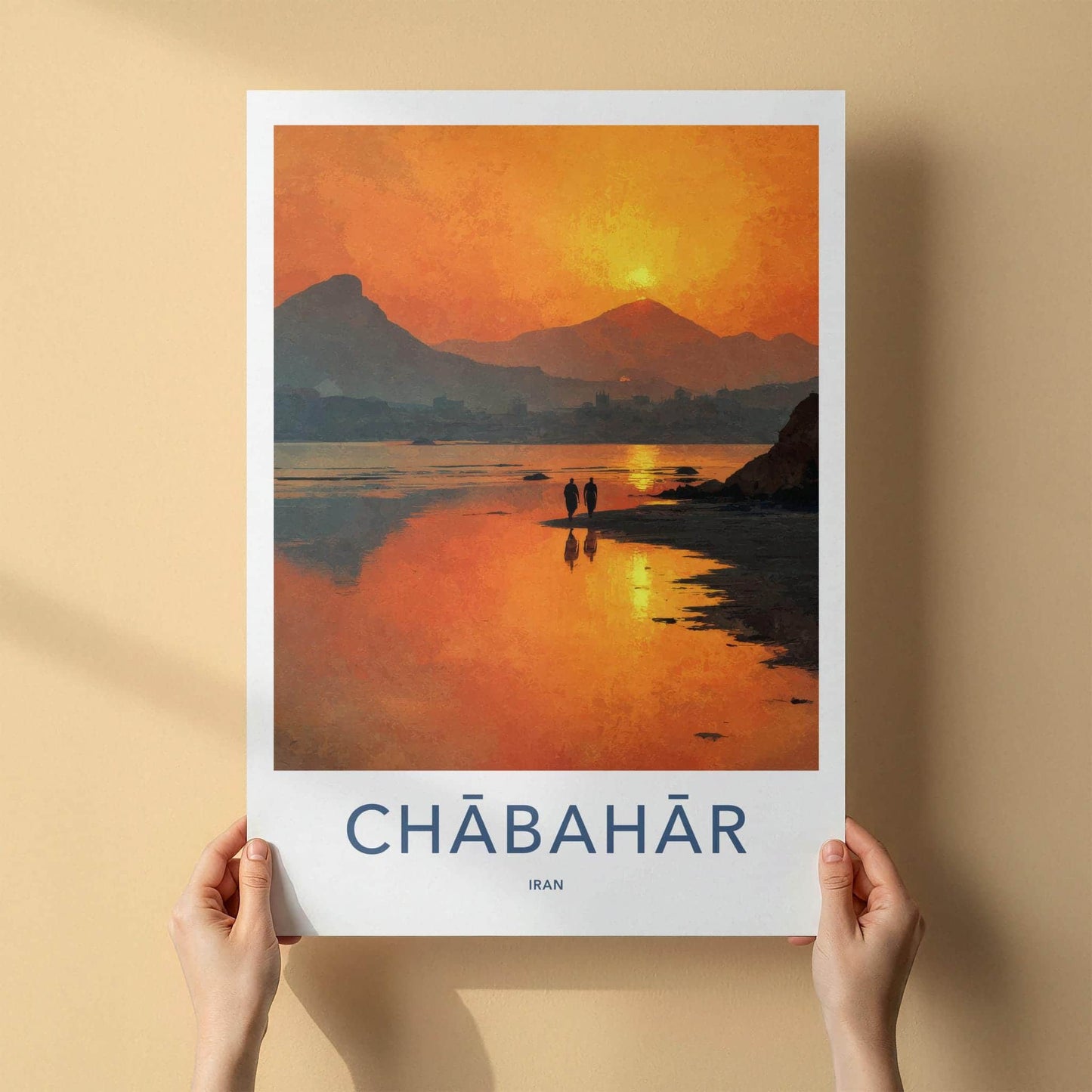 Chabahar Poster - Iran Travel Art - Sunset Shoreline Figures Home Decor