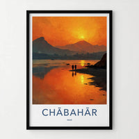 Chabahar Poster - Iran Travel Art - Sunset Shoreline Figures Home Decor