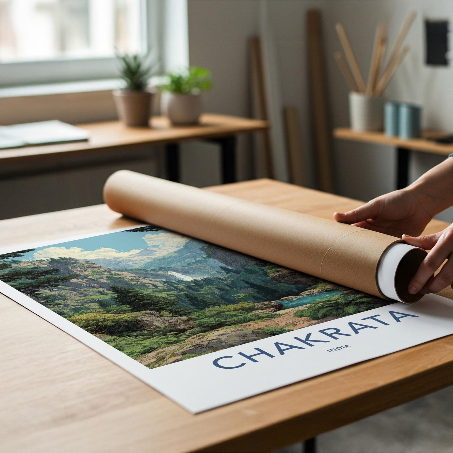 Chakrata Poster - India Travel Art - Uttarakhand Lush Valley Waterfall Wall Decor