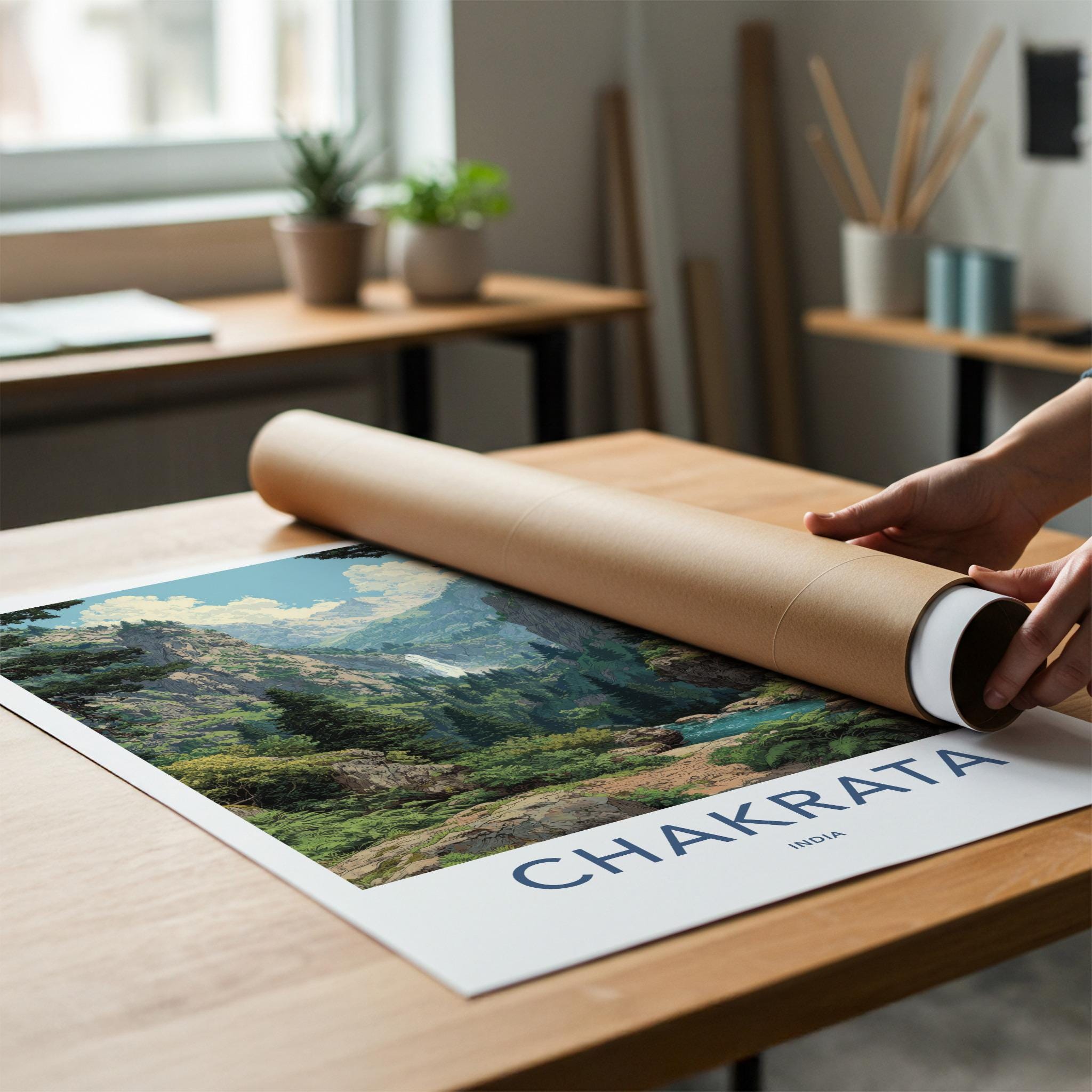Chakrata Poster - India Travel Art - Uttarakhand Lush Valley Waterfall Wall Decor