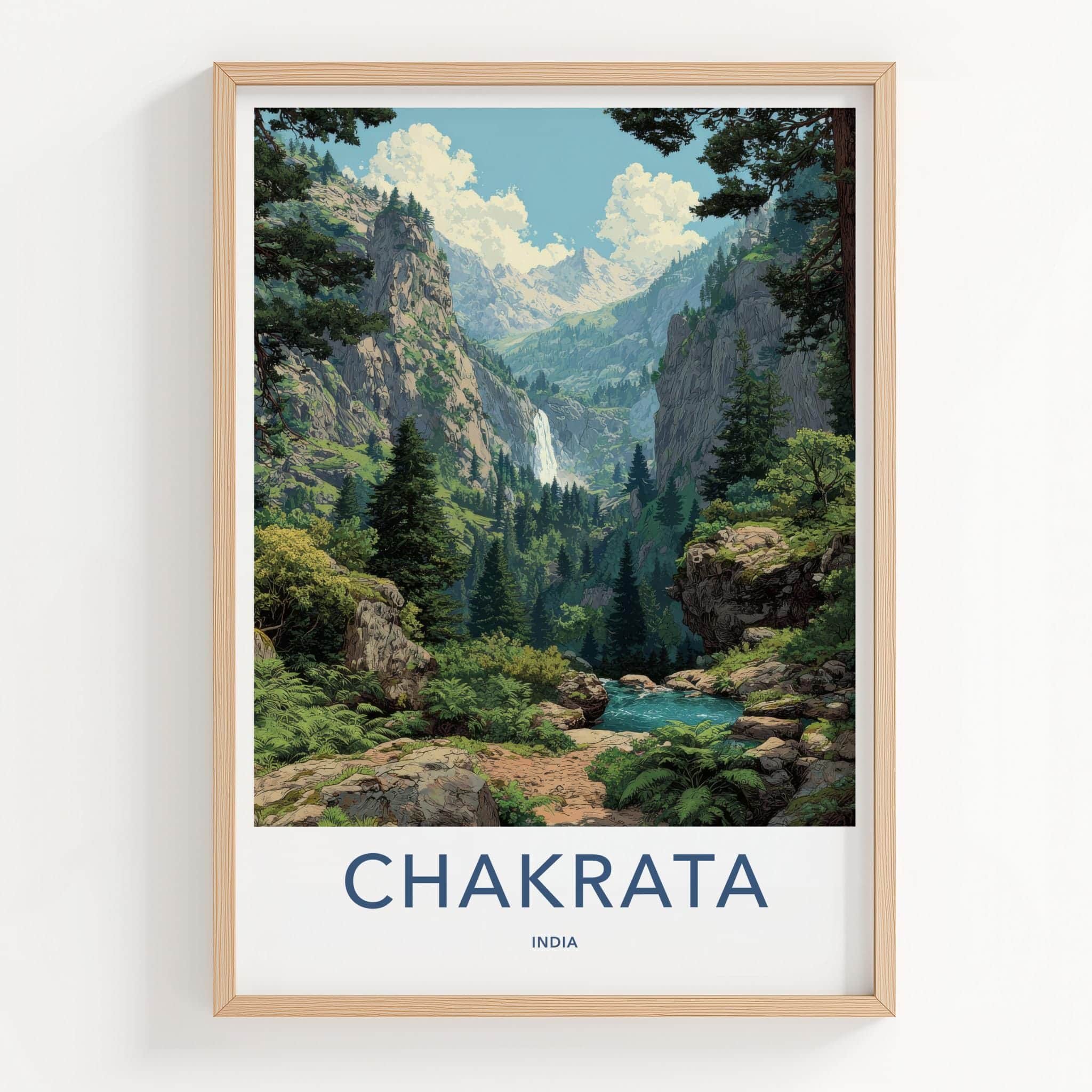 Chakrata Poster - India Travel Art - Uttarakhand Lush Valley Waterfall Wall Decor