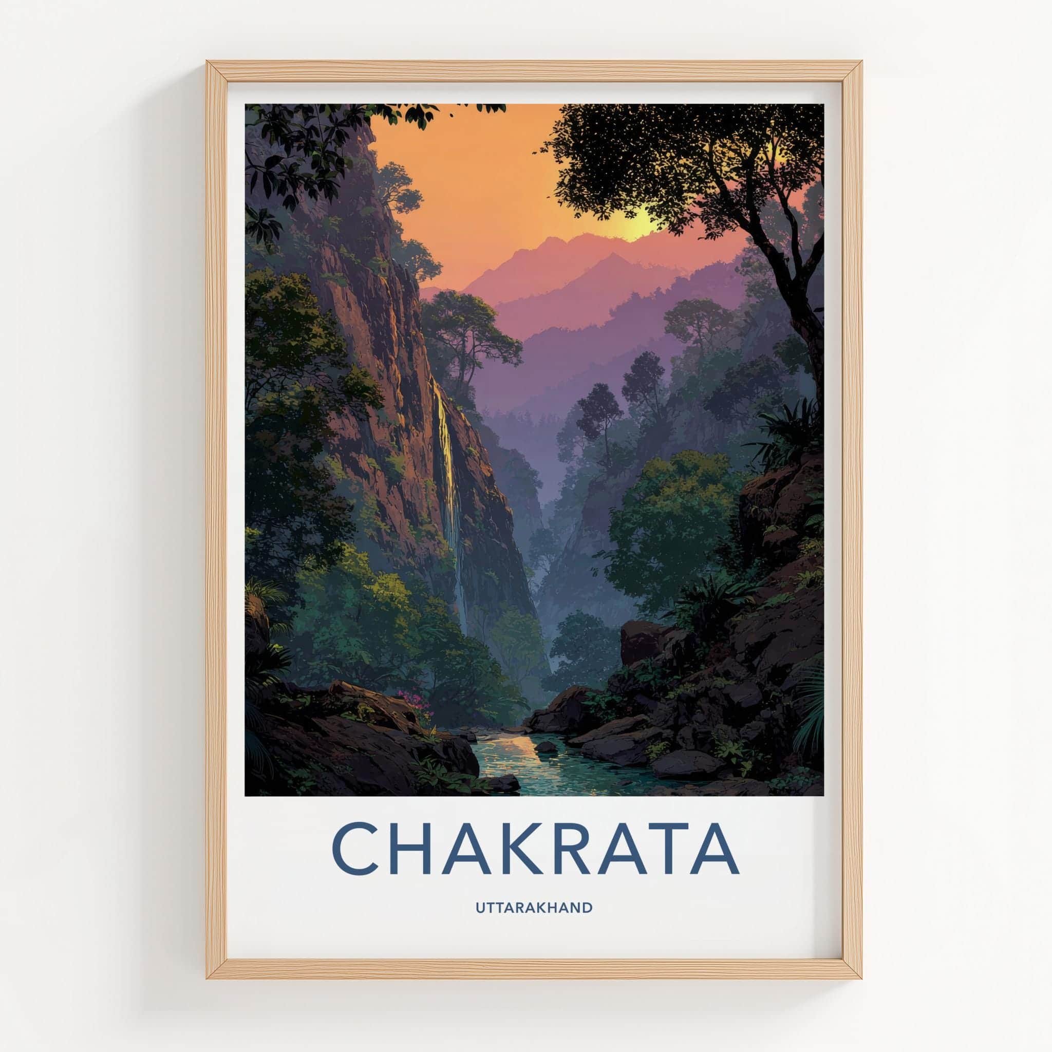 Chakrata Poster - India Wall Art - Uttarakhand Mountain Waterfall Sunset Home Art