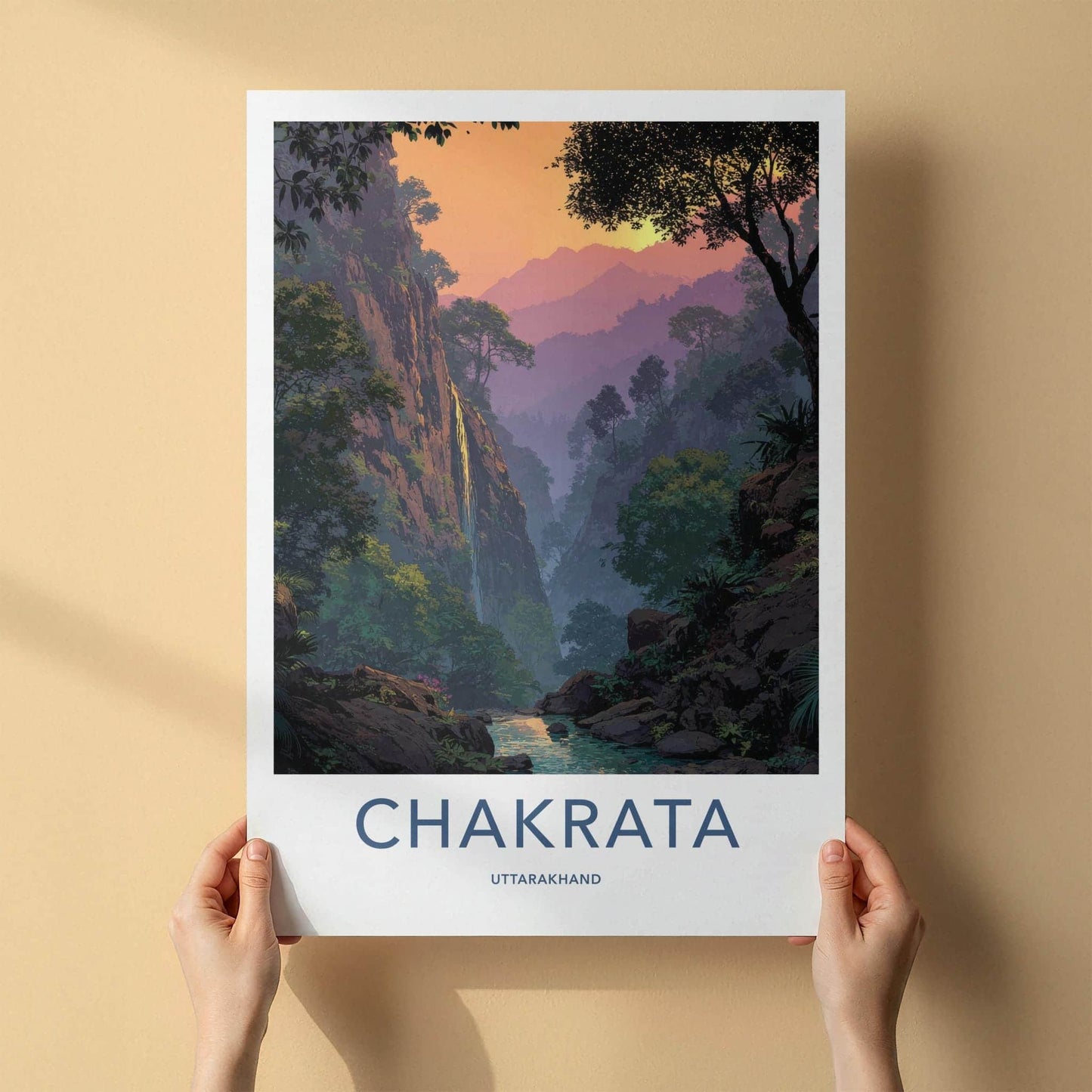 Chakrata Poster - India Wall Art - Uttarakhand Mountain Waterfall Sunset Home Art