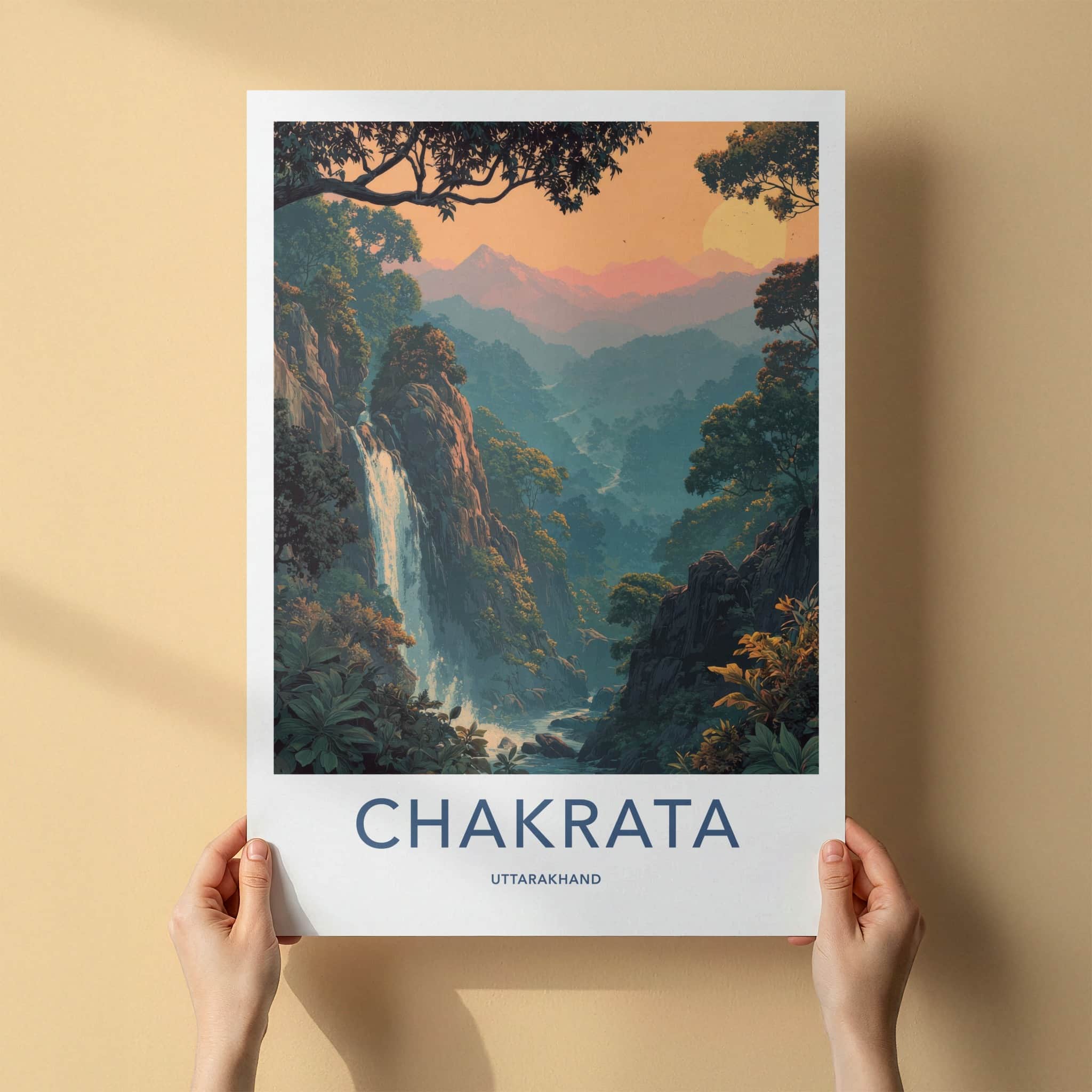 Chakrata Poster - India Waterfall Sunset Hills Home Decor