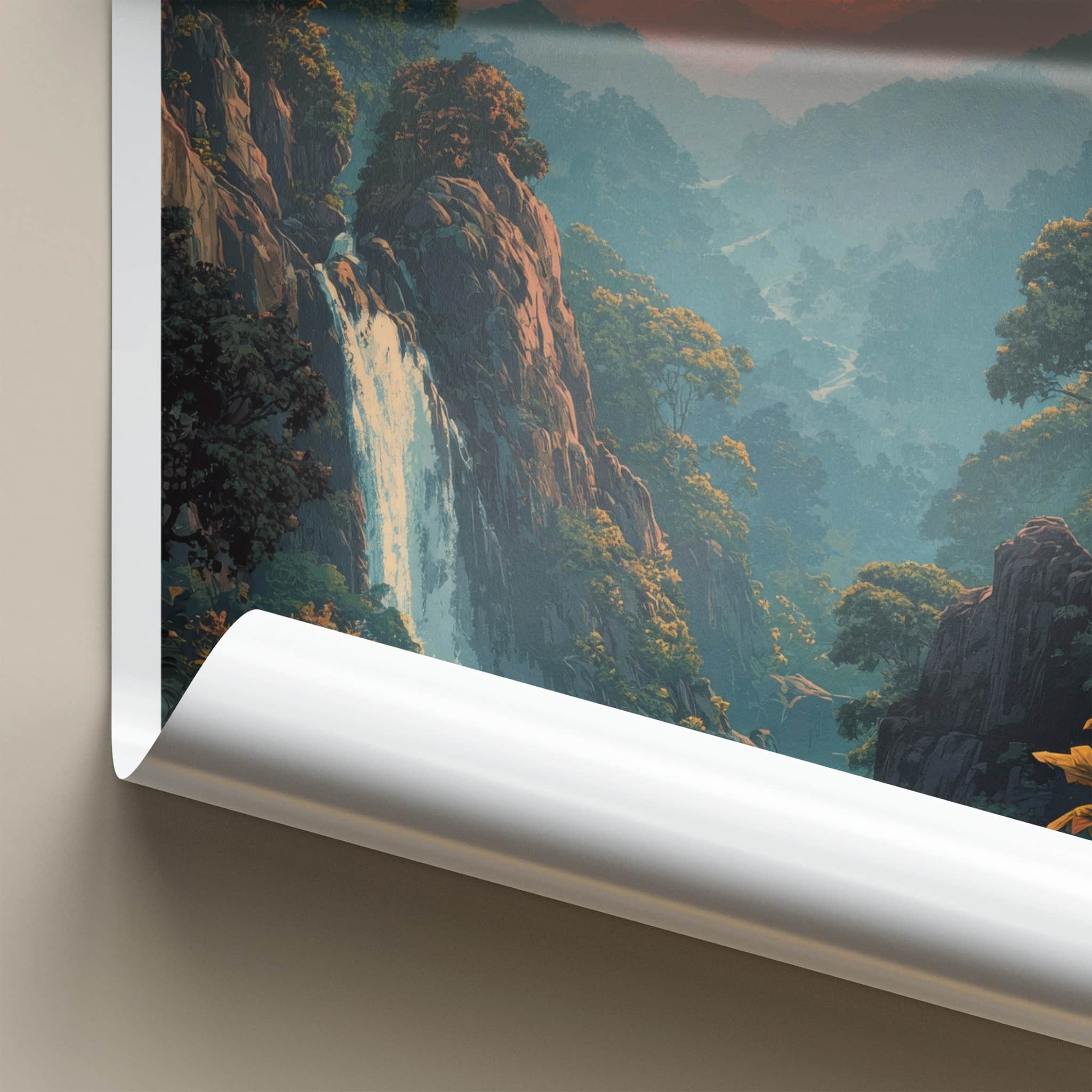 Chakrata Poster - India Waterfall Sunset Hills Home Decor