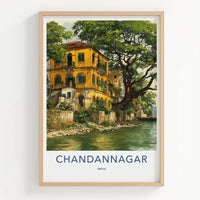 Chandannagar Poster - India Travel Print - West Bengal Yellow colonial river Wall Decor