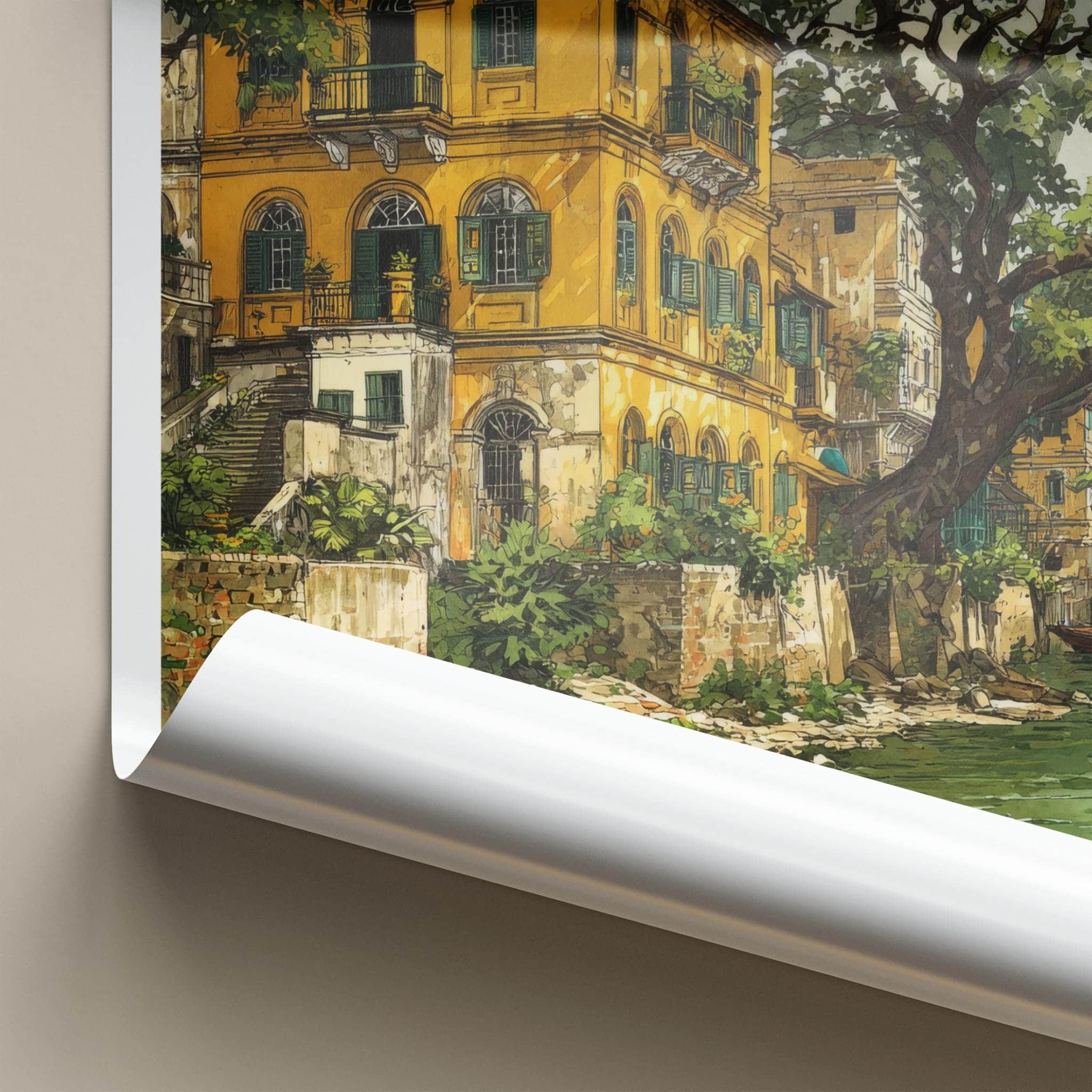 Chandannagar Poster - India Travel Print - West Bengal Yellow colonial river Wall Decor