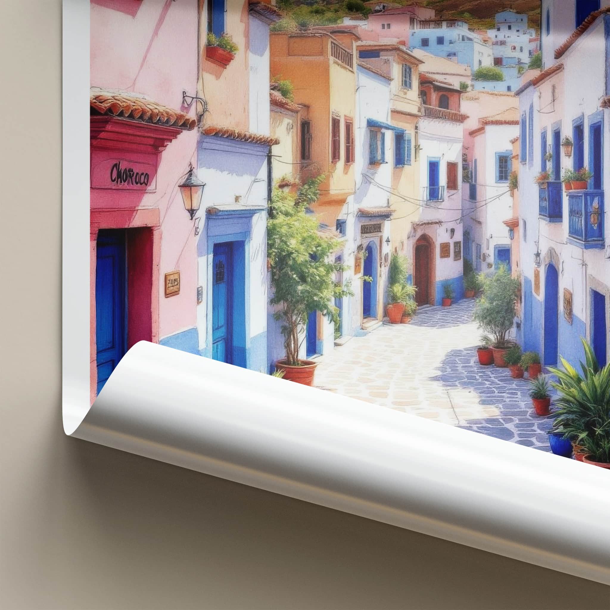 Chaouen Poster - Morocco Travel Art - Vibrant Buildings Alley Home Decor