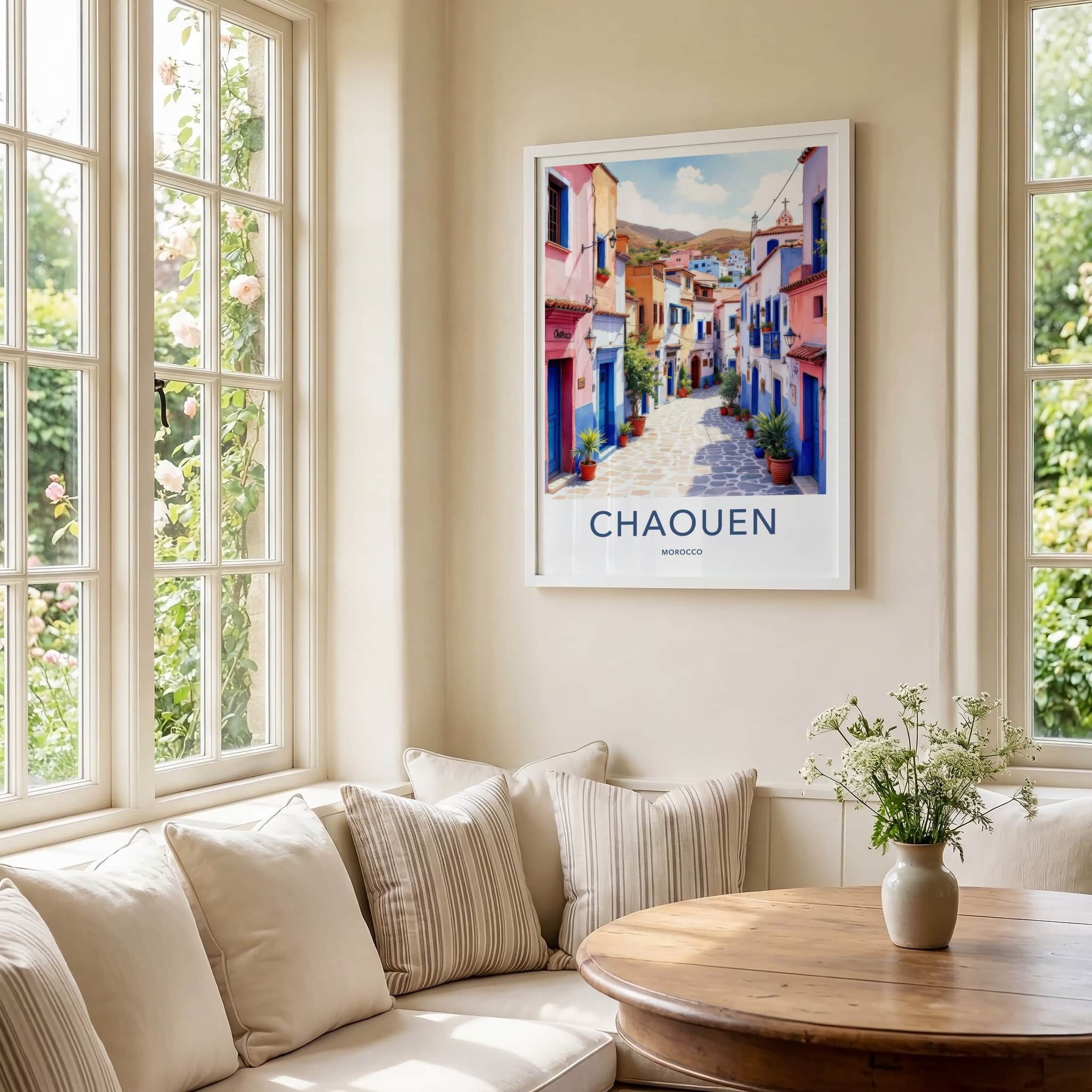 Chaouen Poster - Morocco Travel Art - Vibrant Buildings Alley Home Decor