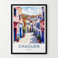 Chaouen Poster - Morocco Travel Art - Vibrant Buildings Alley Home Decor
