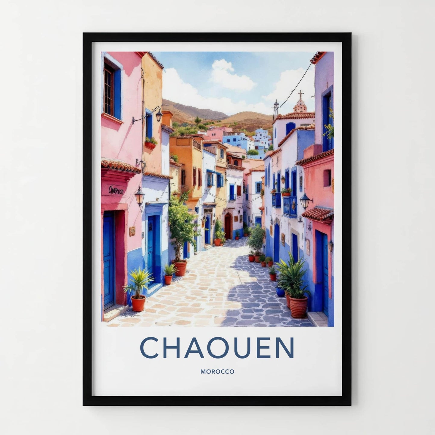 Chaouen Poster - Morocco Travel Art - Vibrant Buildings Alley Home Decor