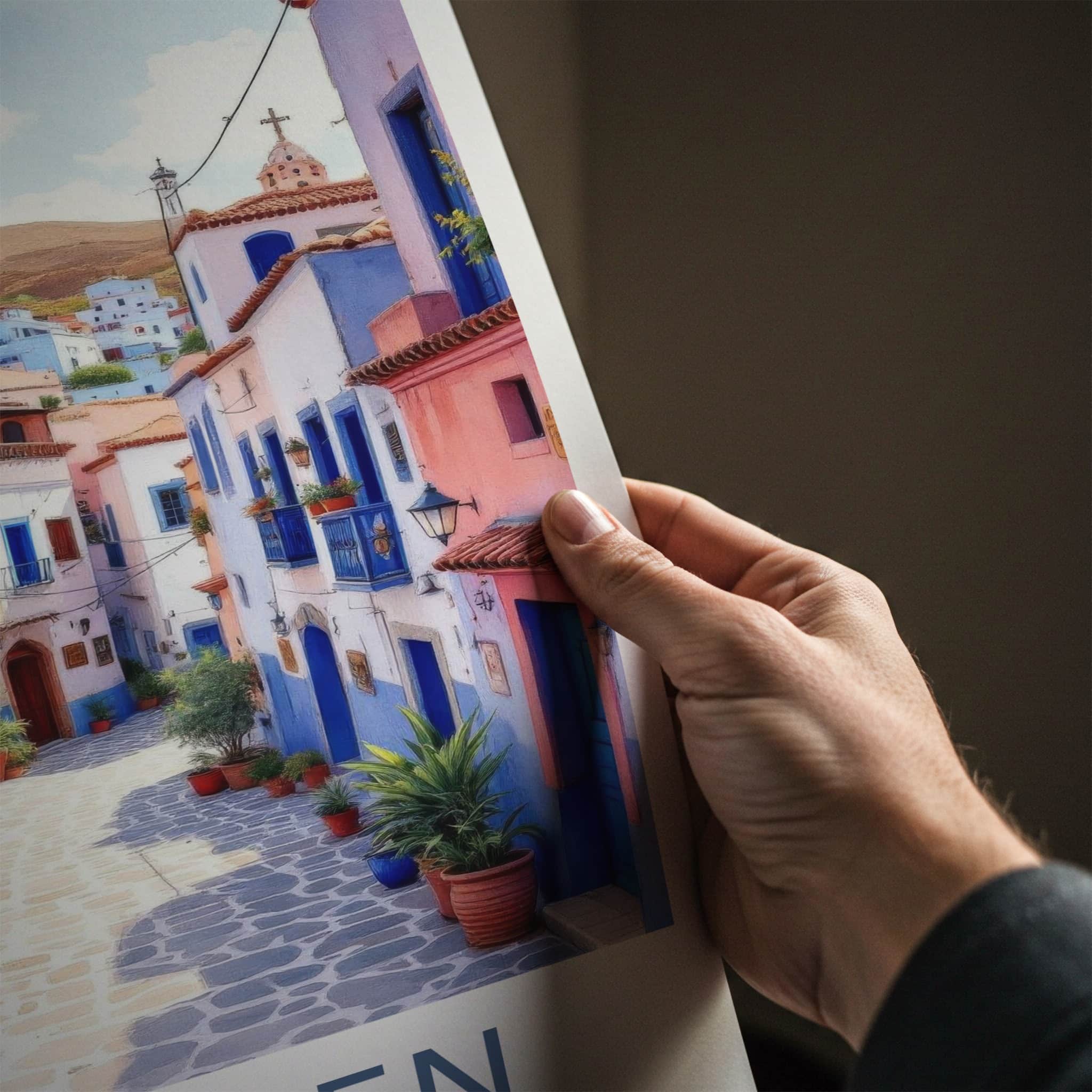 Chaouen Poster - Morocco Travel Art - Vibrant Buildings Alley Home Decor