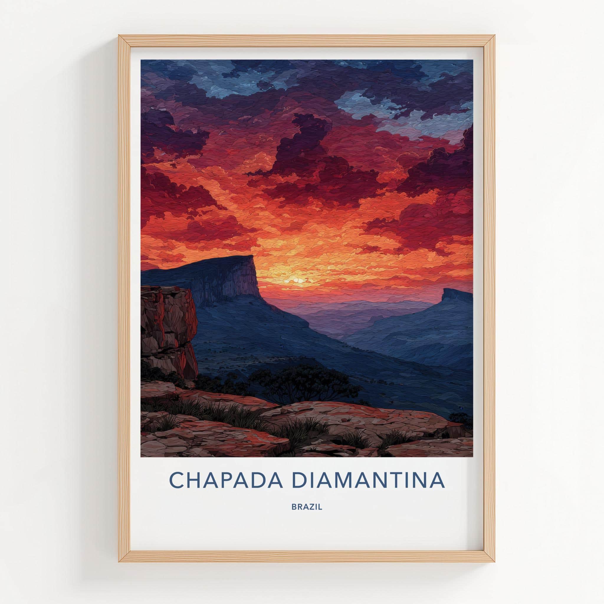 Chapada Diamantina Poster - Brazil Travel Art - Fiery Cliffside Vista Home Decor
