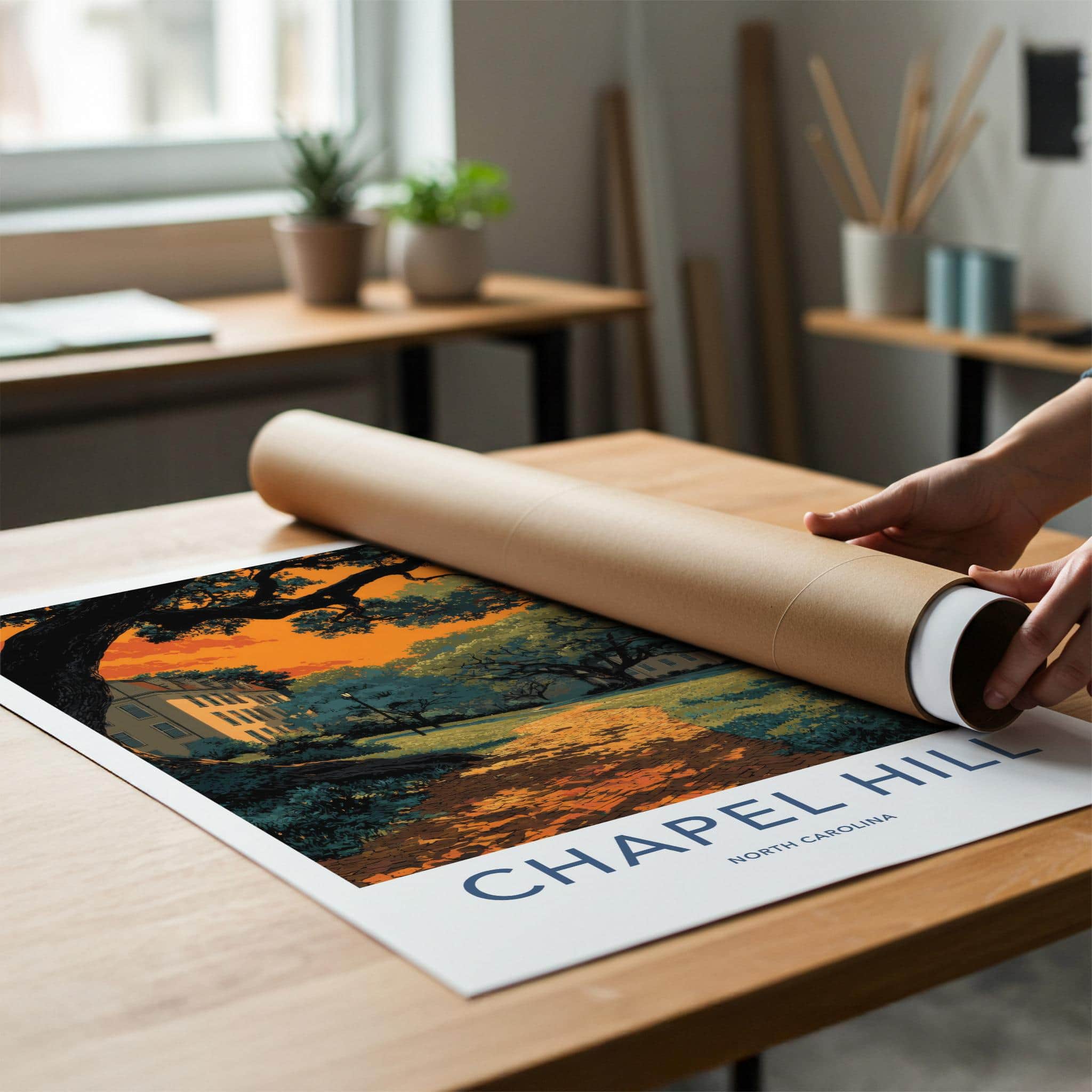 Chapel Hill Poster - North Carolina Art Print - Vibrant Campus Path Wall Decor