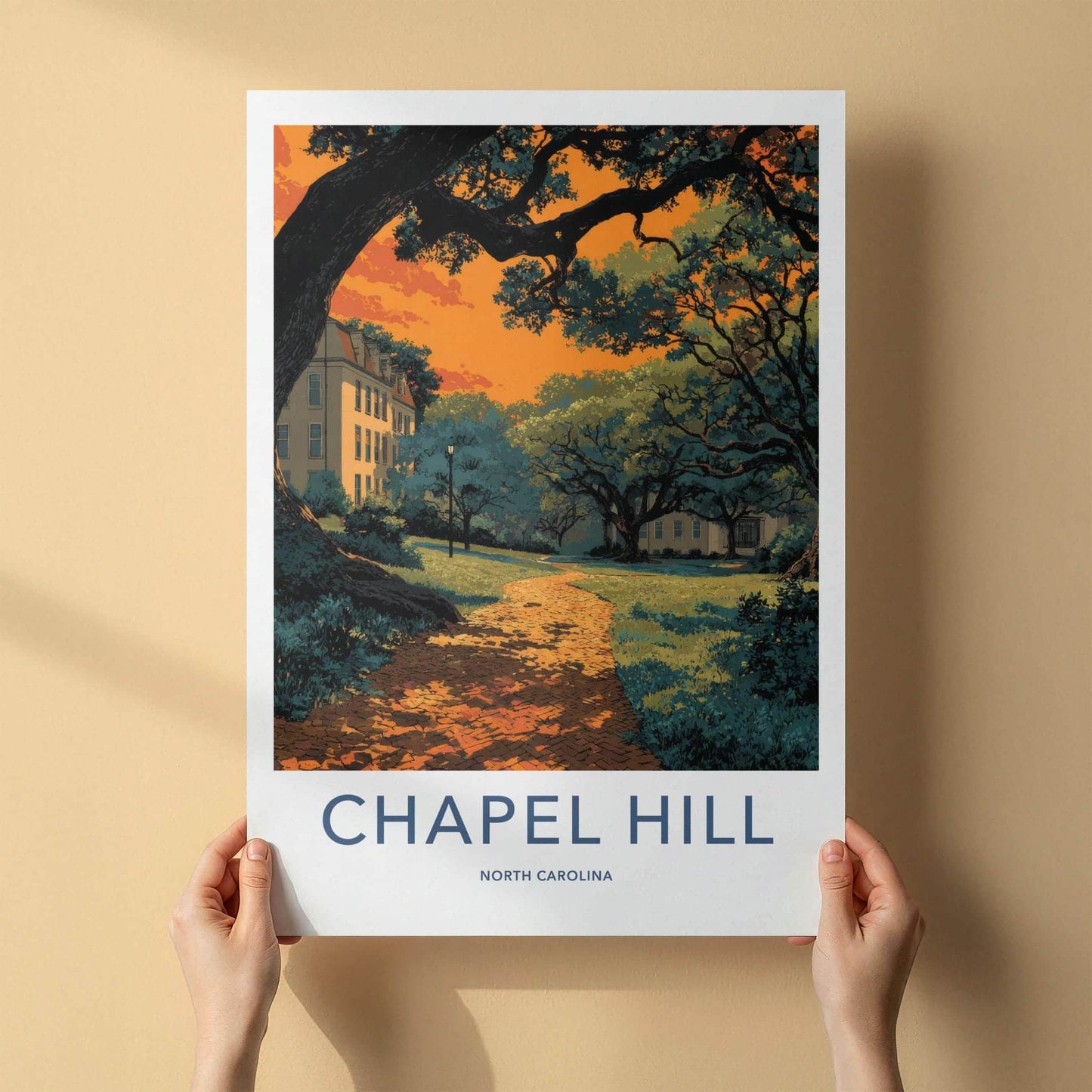 Chapel Hill Poster - North Carolina Art Print - Vibrant Campus Path Wall Decor