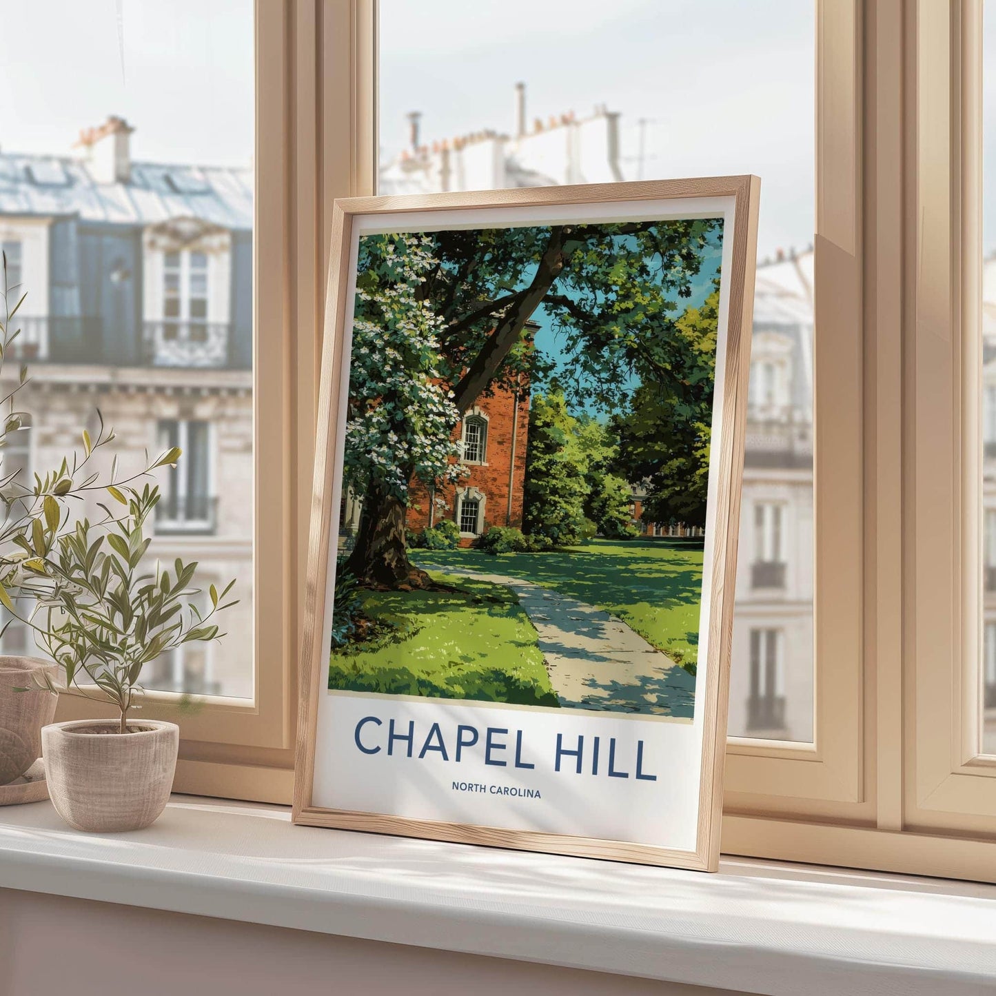 Chapel Hill Poster - North Carolina Travel Art - Blooming Campus View Lounge Decor