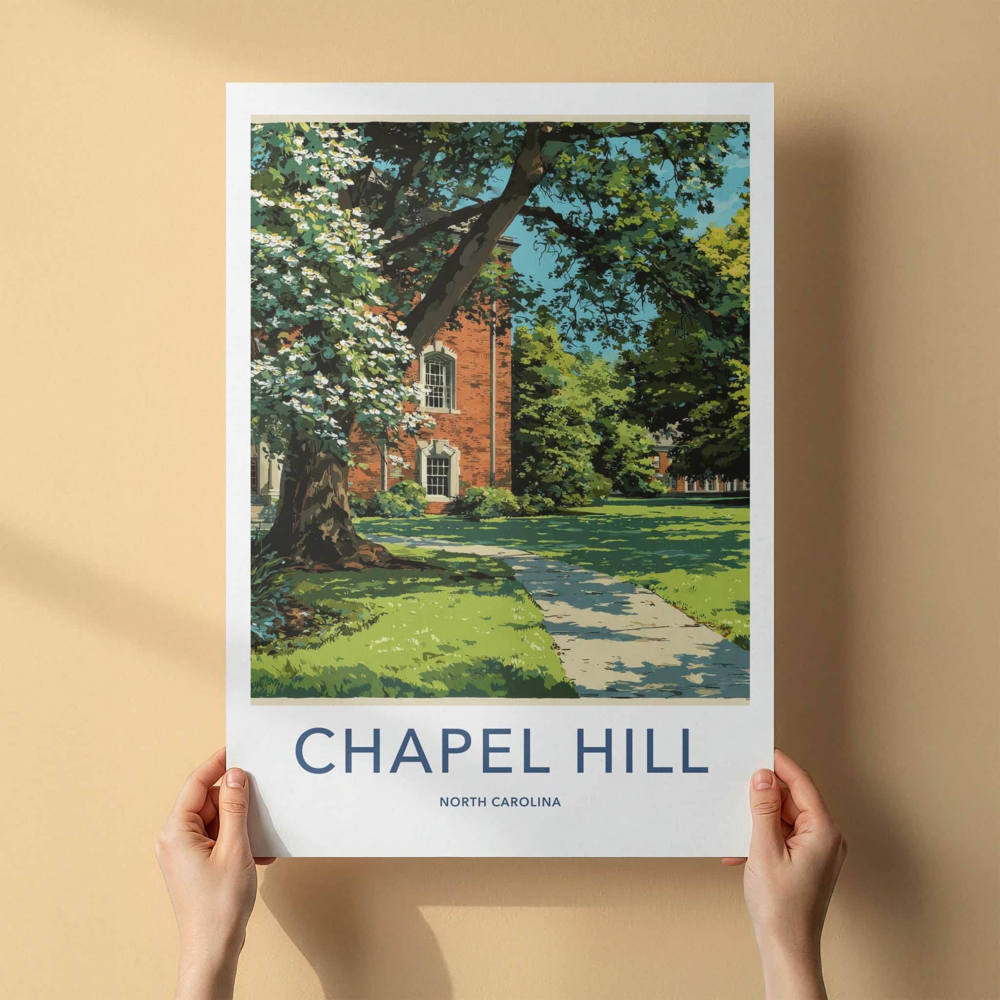 Chapel Hill Poster - North Carolina Travel Art - Blooming Campus View Lounge Decor
