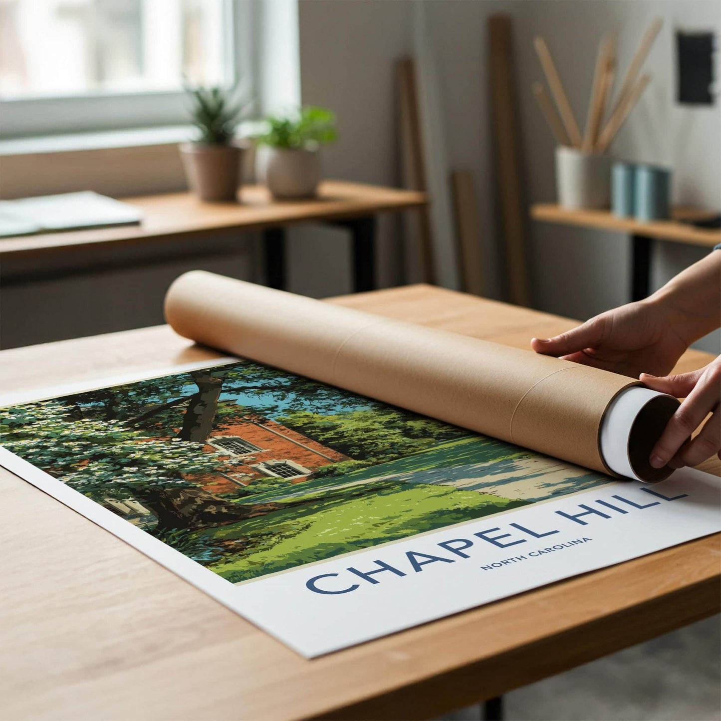 Chapel Hill Poster - North Carolina Travel Art - Blooming Campus View Lounge Decor