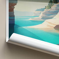 Chapel Rock Poster - Michigan Scenic Art - Layered Cliffs Shore Room Decor