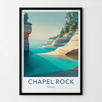 Chapel Rock Poster - Michigan Scenic Art - Layered Cliffs Shore Room Decor