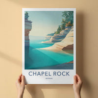 Chapel Rock Poster - Michigan Scenic Art - Layered Cliffs Shore Room Decor