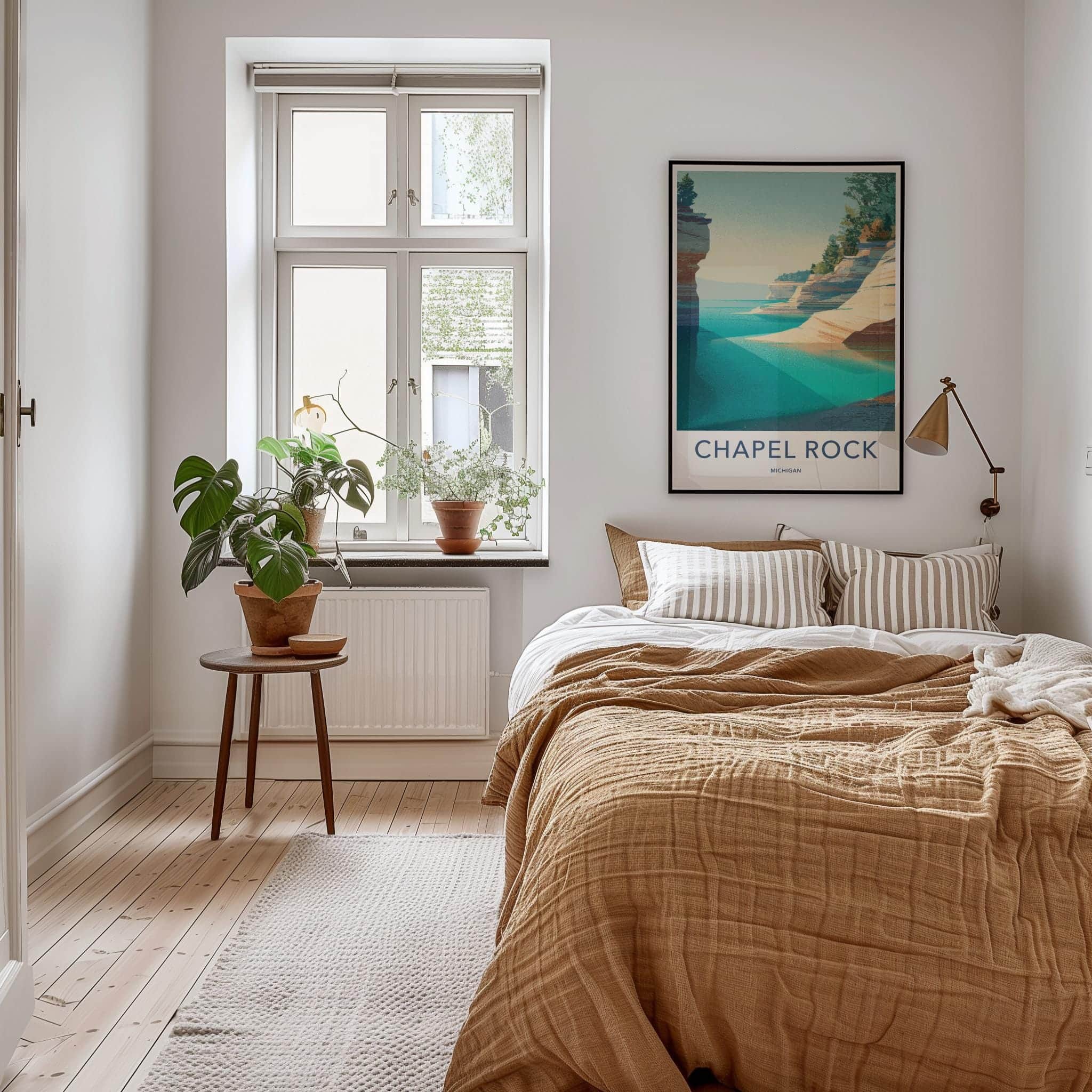 Chapel Rock Poster - Michigan Scenic Art - Layered Cliffs Shore Room Decor