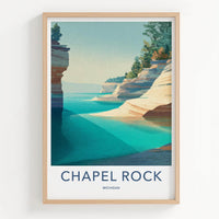 Chapel Rock Poster - Michigan Scenic Art - Layered Cliffs Shore Room Decor