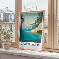 Chapel Rock Poster - Michigan Scenic Art - Layered Cliffs Shore Room Decor