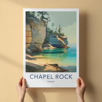 Chapel Rock Poster - Michigan Travel Art - Pine Tree Cliffs Wall Decor