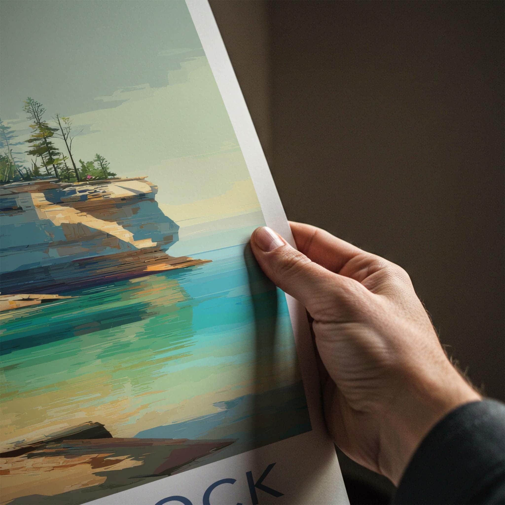 Chapel Rock Poster - Michigan Travel Art - Pine Tree Cliffs Wall Decor