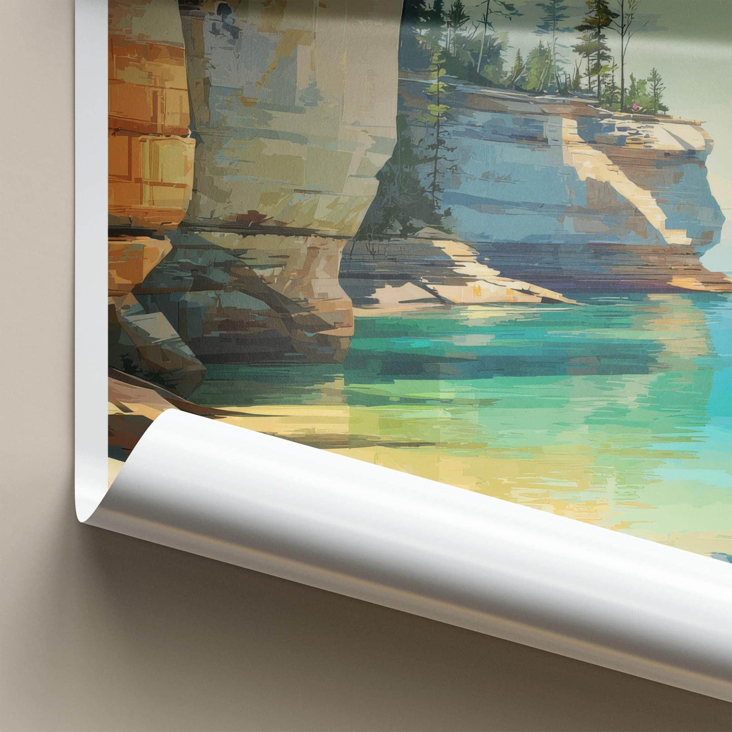Chapel Rock Poster - Michigan Travel Art - Pine Tree Cliffs Wall Decor