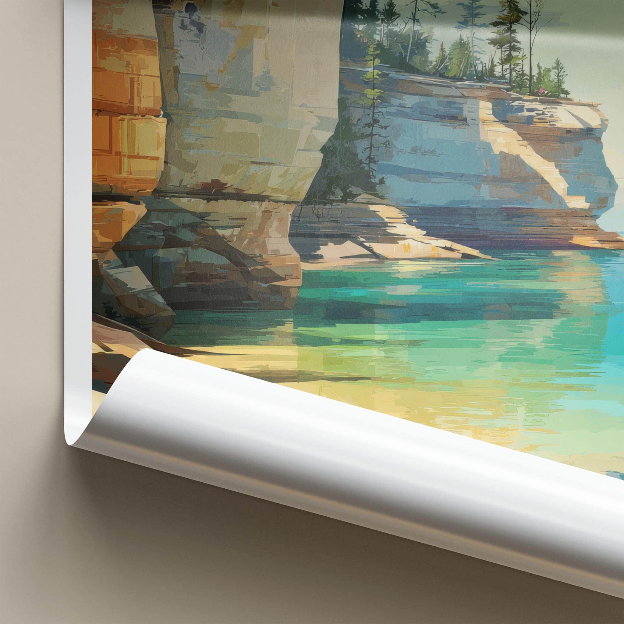 Chapel Rock Poster - Michigan Travel Art - Pine Tree Cliffs Wall Decor