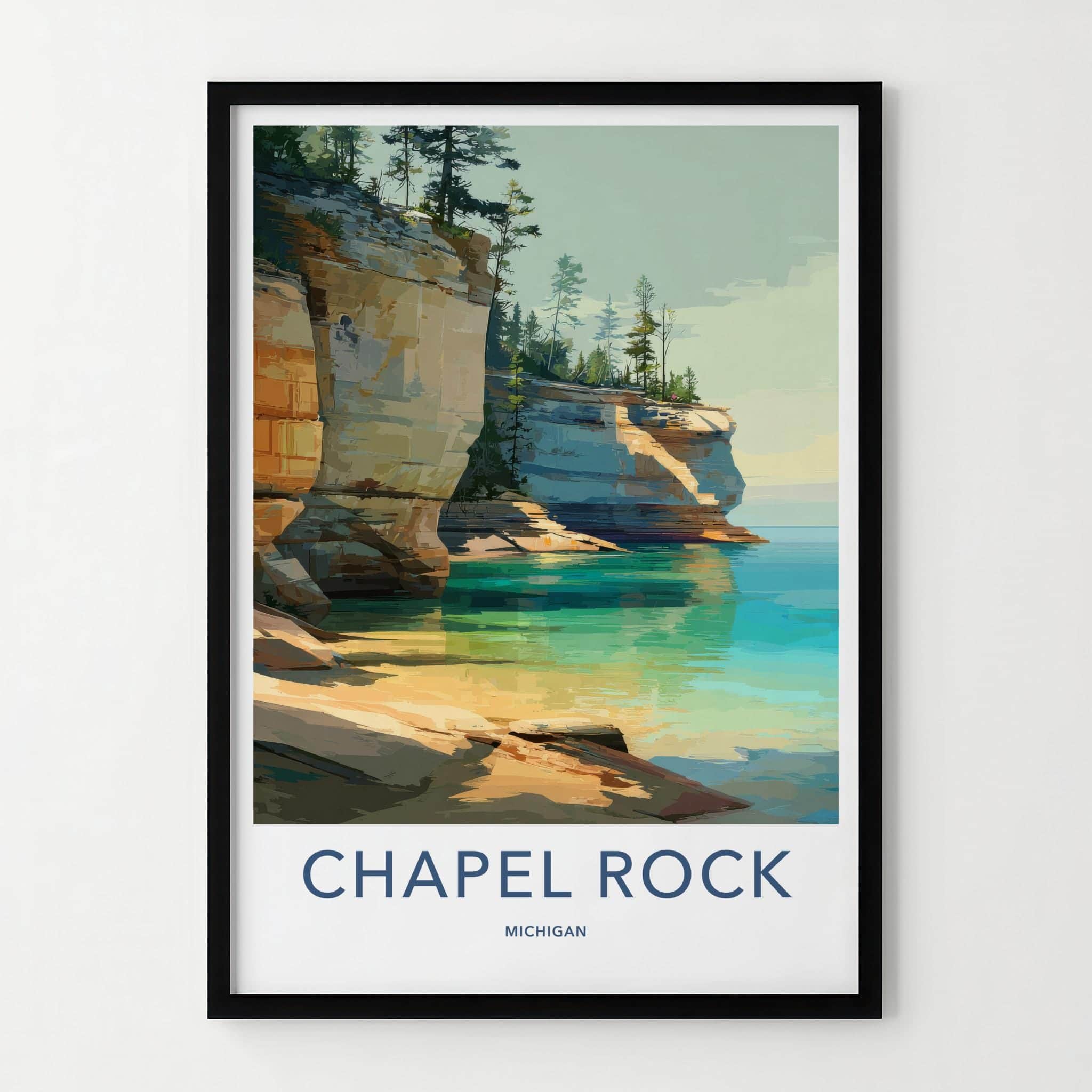 Chapel Rock Poster - Michigan Travel Art - Pine Tree Cliffs Wall Decor