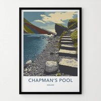 Chapman's Pool Poster - England Travel Art - Stone Steps Lake Wall Decor