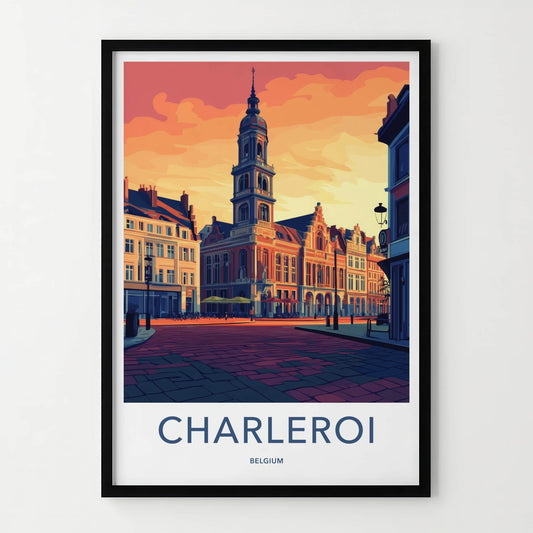 Charleroi Poster - Belgium Travel Art - Bell Tower Square Home Decor