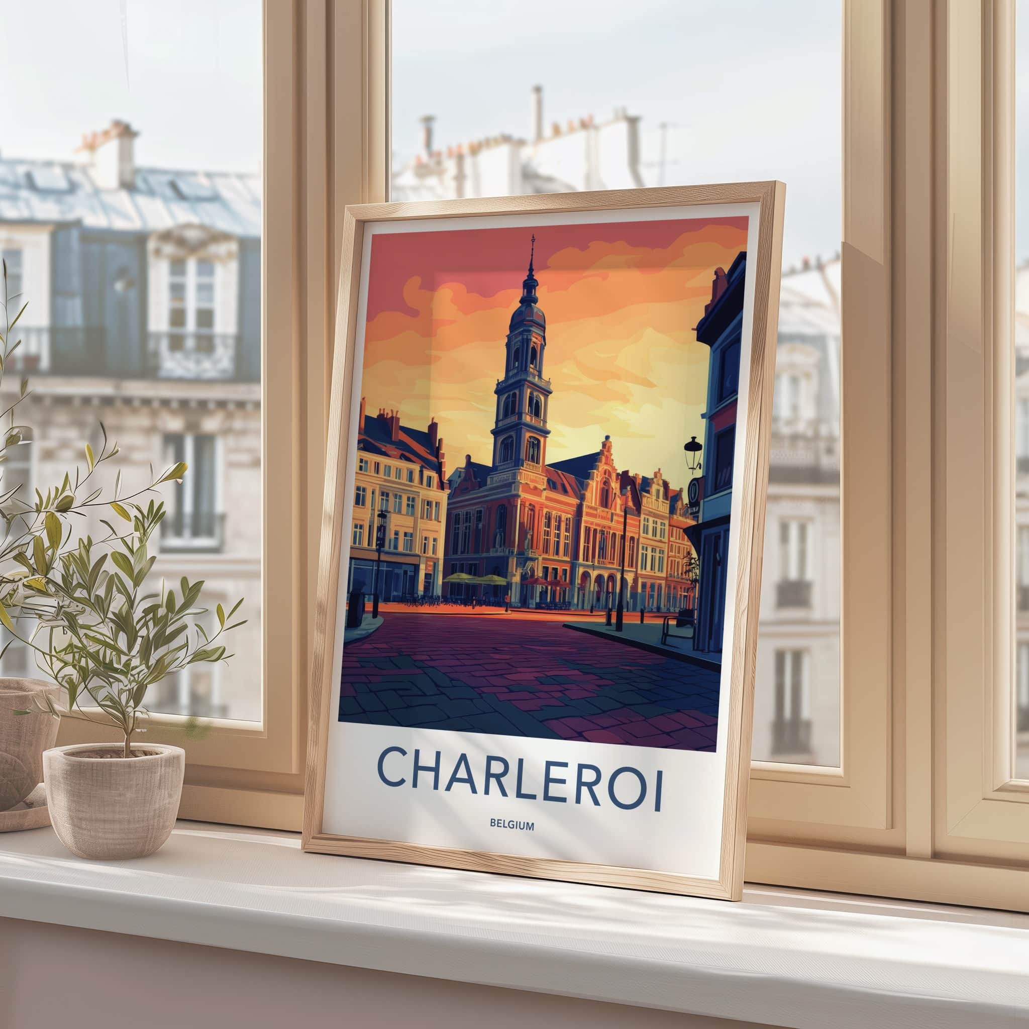 Charleroi Poster - Belgium Travel Art - Bell Tower Square Home Decor