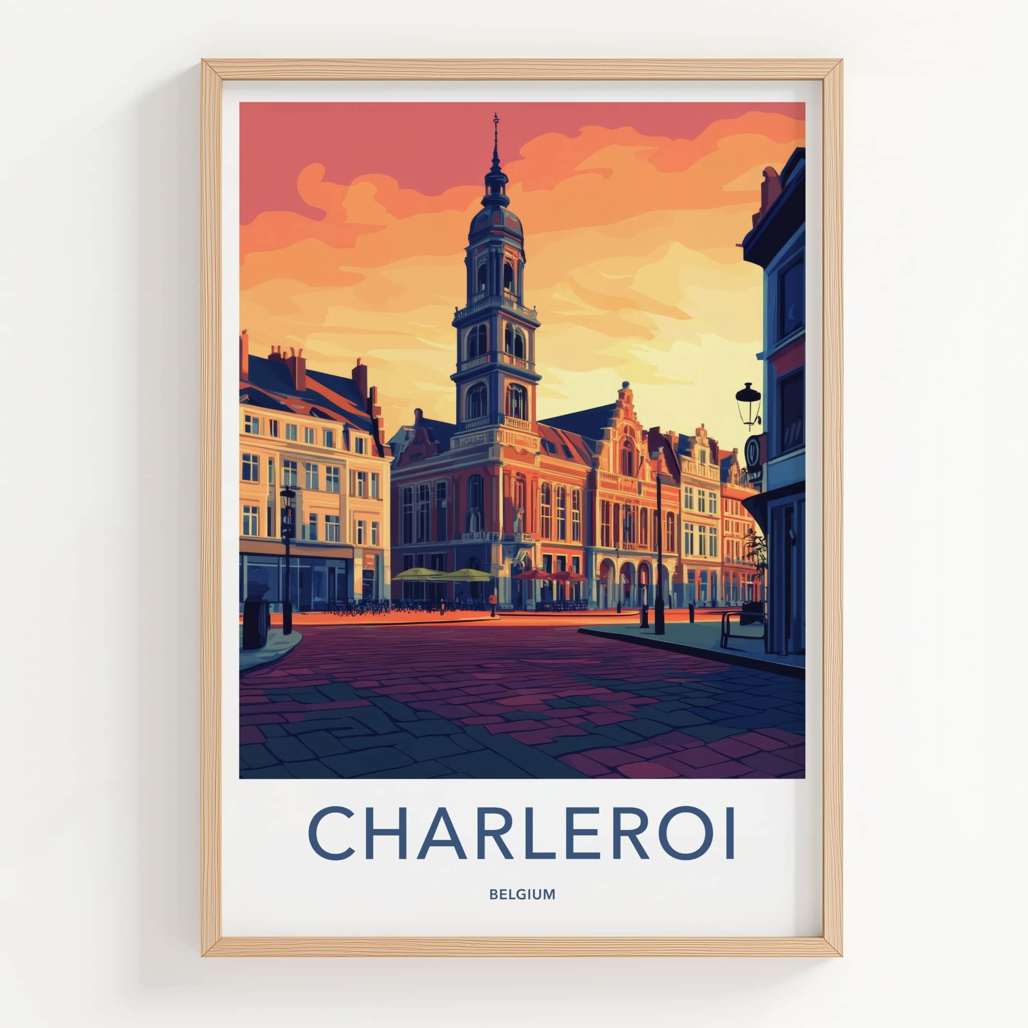 Charleroi Poster - Belgium Travel Art - Bell Tower Square Home Decor
